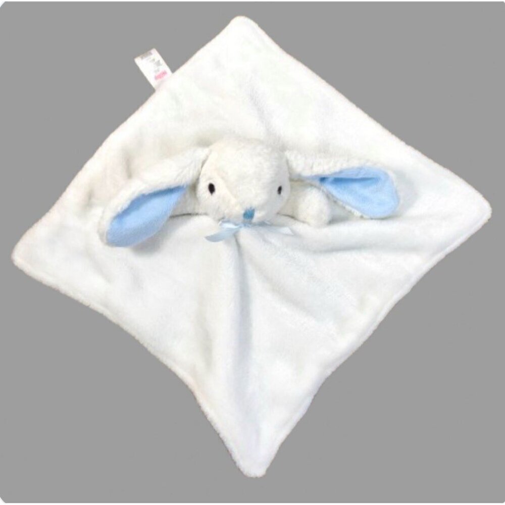 Nuby Bunny Rabbit Lovey Plush Security Blanket 14" Blue White Embroidered Eyes